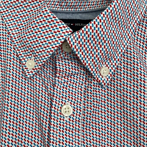 Tommy Hilfiger Cotton Button Down Short Sleeve Custom Fit Red Shirt Medi… - Picture 2 of 8
